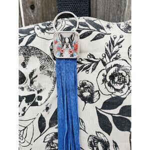 Handmade boho Leather Fringe Western bag charm, Long fringe keychain